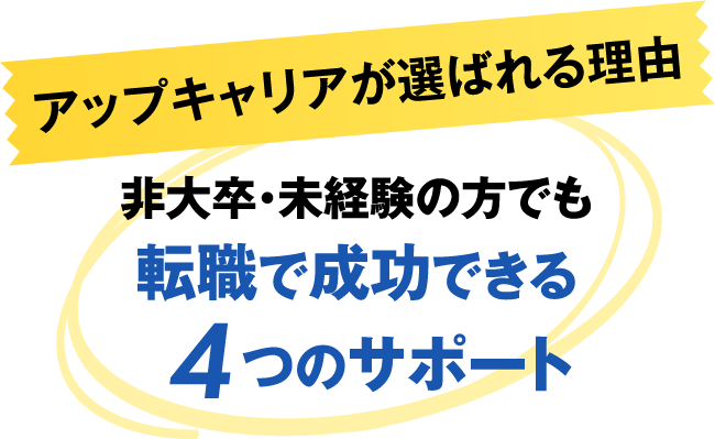 アップキャリアが選ばれる理由　非大卒・未経験の方でも転職で成功できる4つのサポート