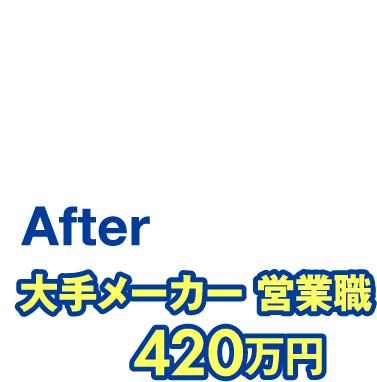 Before飲食バイト【年収】180万円After大手メーカー 営業職【年収】420万円